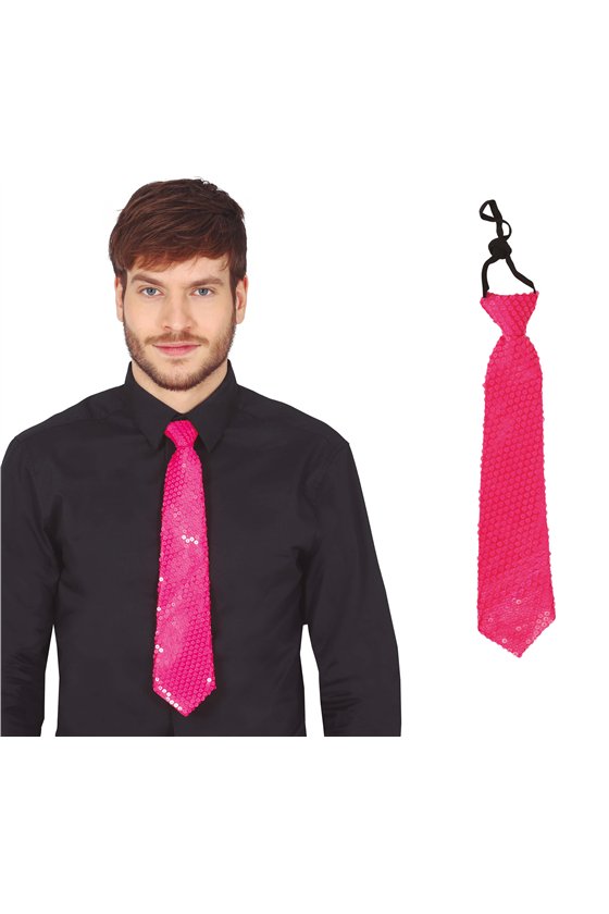 TIE 37 CMS. SEQUIN NEON PINK