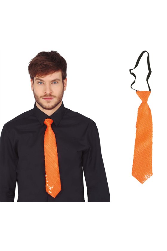 TIE 37 CMS. SEQUIN NEON ORANGE