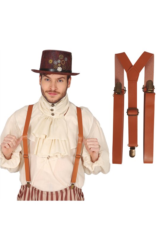 BROWN SUSPENDERS LEATHER LIKE SKIN