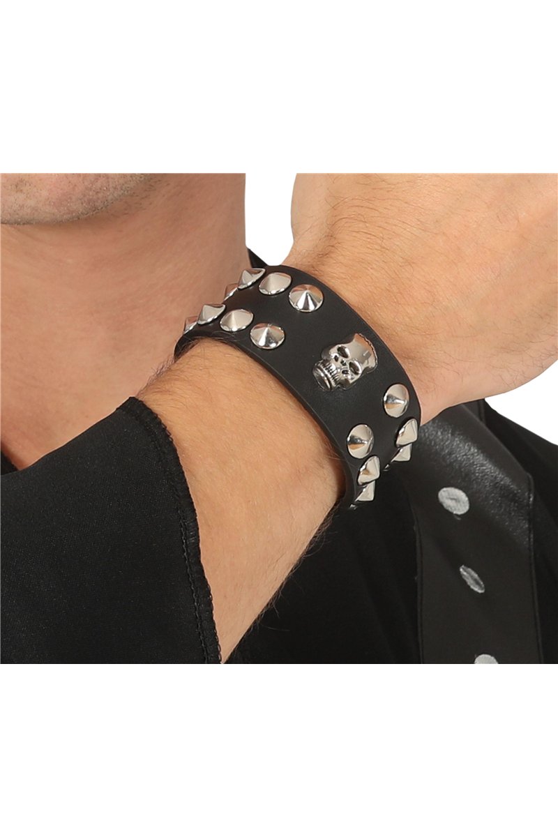 BLACK SKULL WRISTBAND LEATHER LIKE SKIN