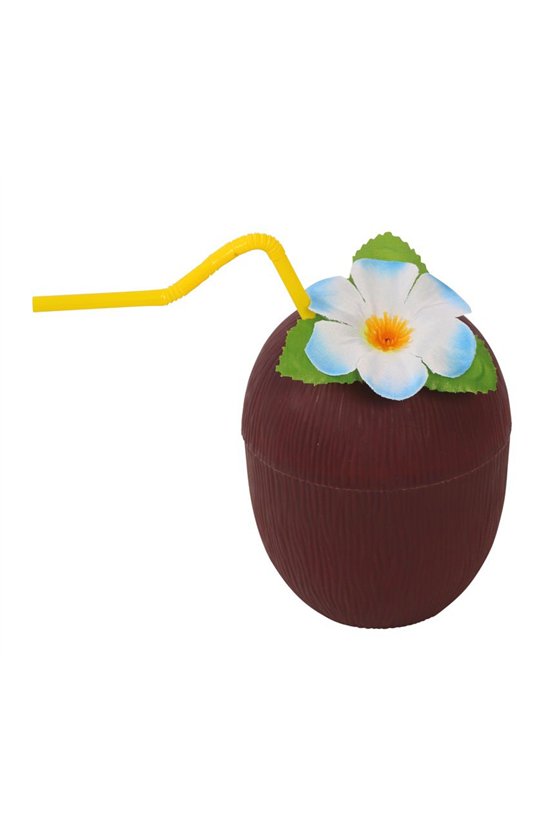 COCONUT GLASS WITH STRAW AND FLOWER, 16 CMS