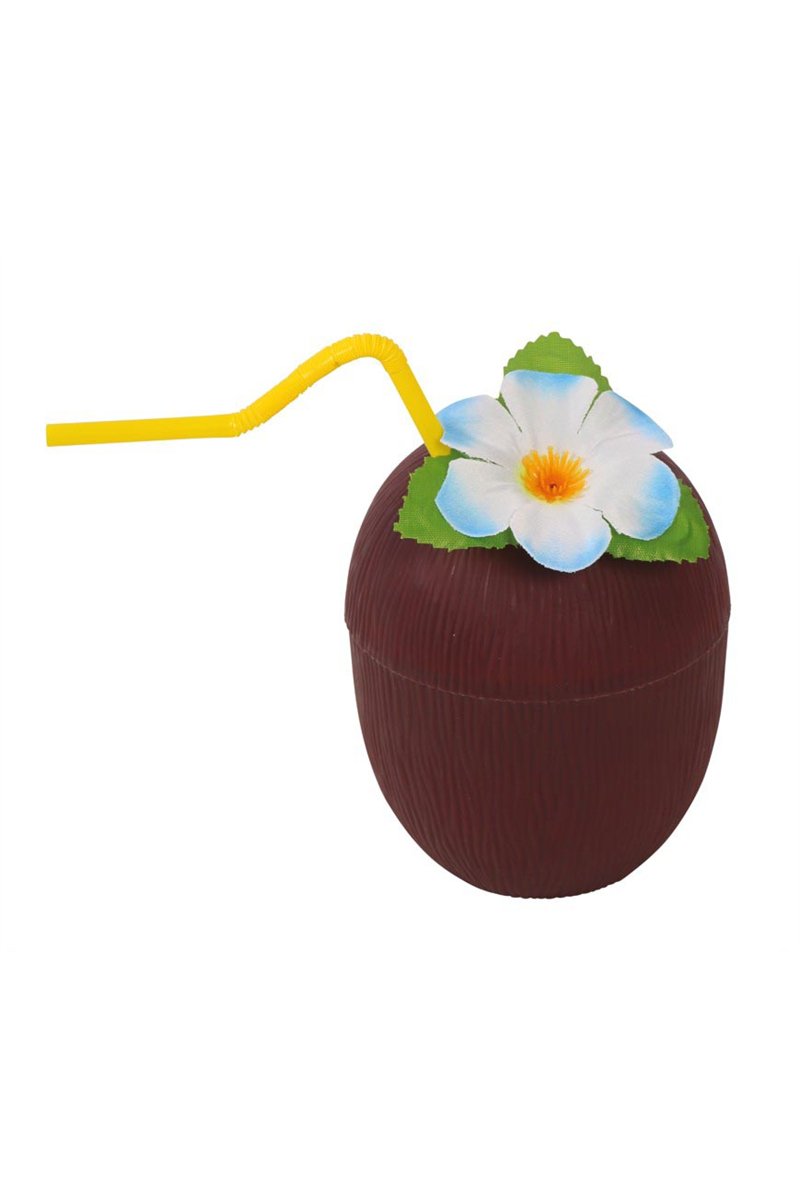 COCONUT GLASS WITH STRAW AND FLOWER, 16 CMS