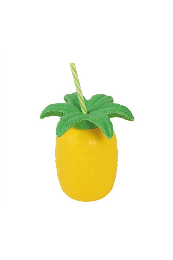 PINEAPPLE GLASS WITH STRAW 16 CMS.