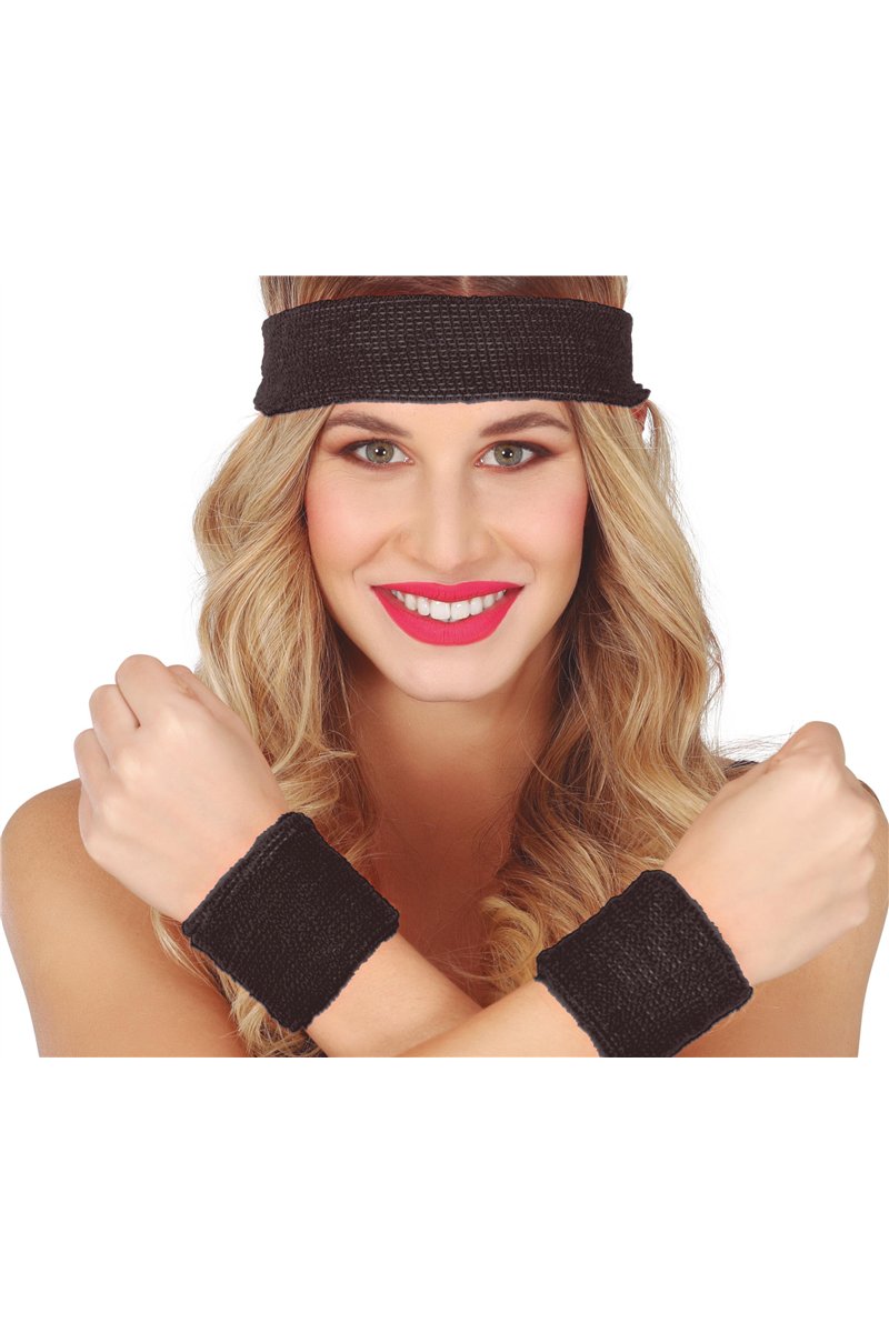 80S 2 SWEATBANDS AND HEADBAND BLACK