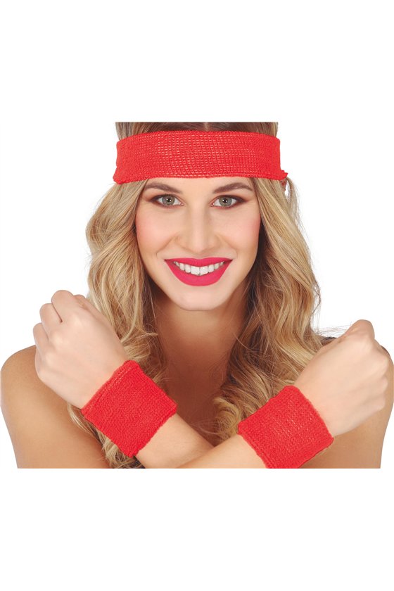 80S 2 SWEATBANDS AND HEADBAND RED