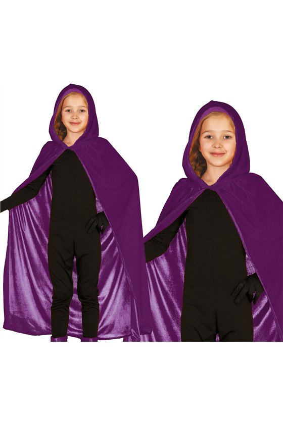PURPLE VELVET CAPE WITH HOOD, CHILDREN, 100 CM