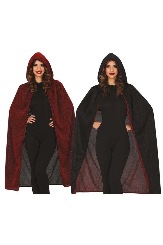 SPARKLY RED CAPE WITH HOOD 110 CM
