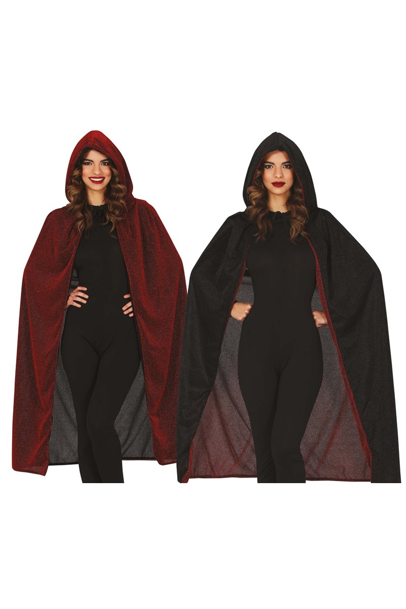 SPARKLY RED CAPE WITH HOOD 110 CM