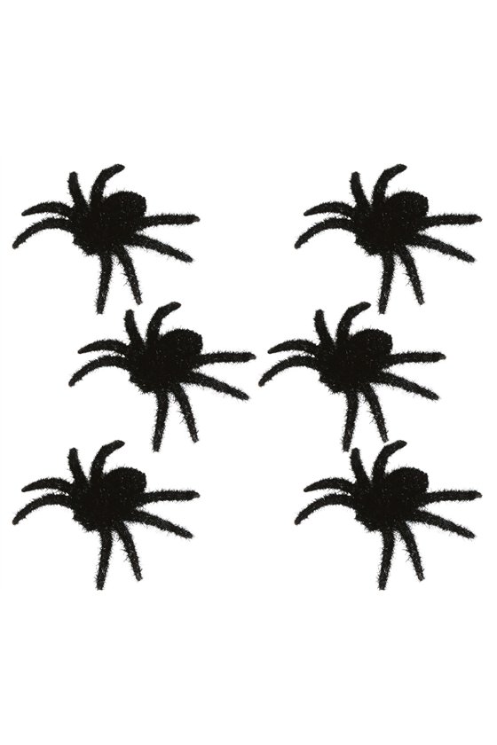 SET OF 6 HAIRY BLACK SPIDERS 6 CMS