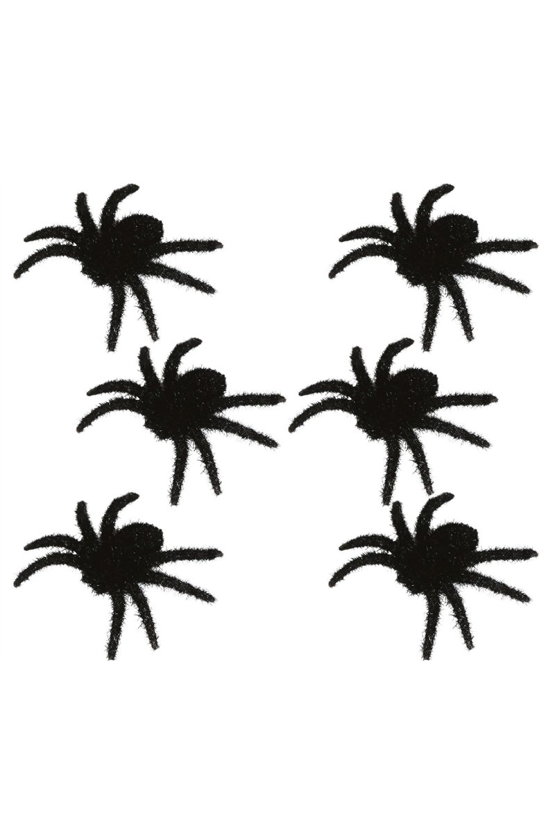 SET OF 6 HAIRY BLACK SPIDERS 6 CMS