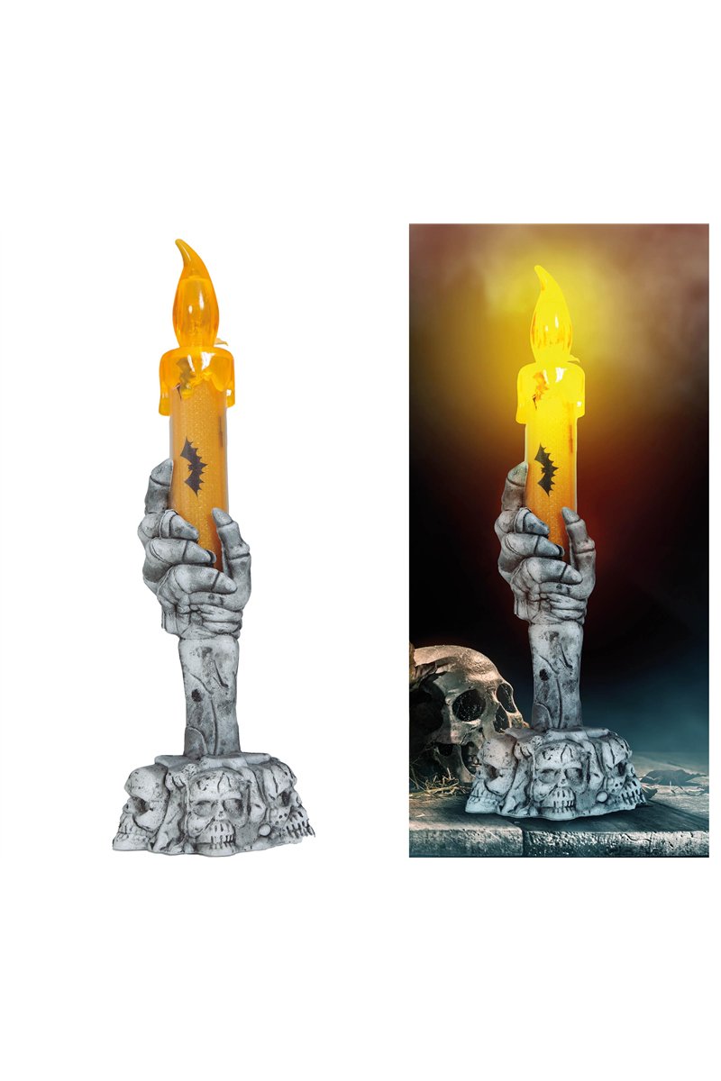 SKULL CANDLE HOLDER WITH LED CANDLE 15 CMS