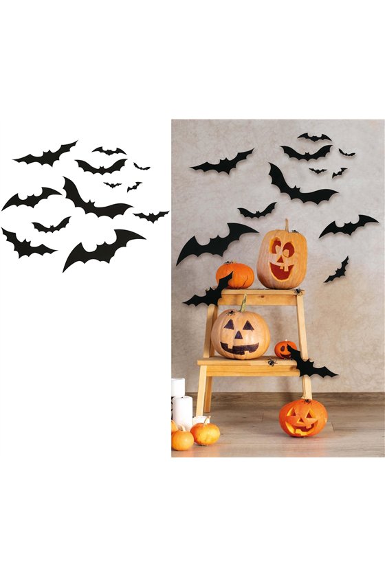 12 BLACK SILHOUETTES BAT 10 TO 30 CMS, PVC