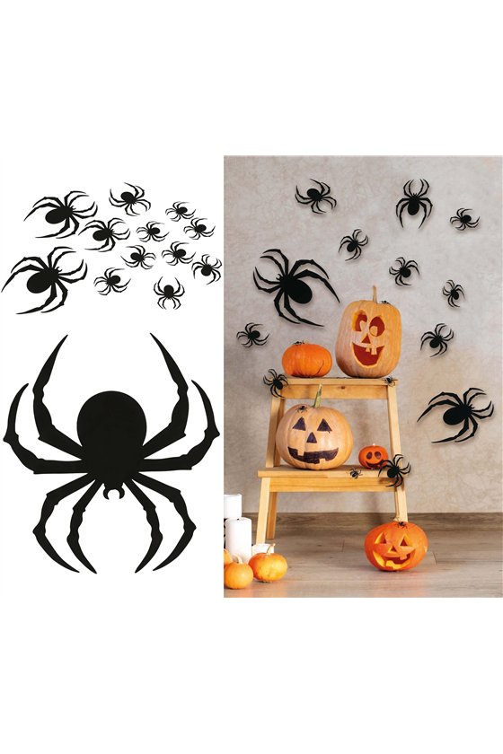 12 BLACK SILHOUETTES SPIDERS 6 TO 19 CMS, PVC