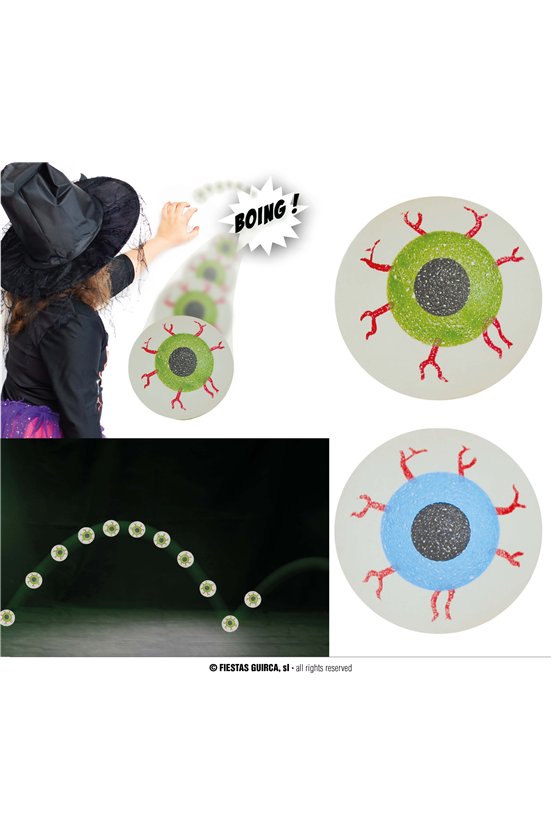 BAG OF 5 RUBBER BALLS/EYES, 2.5 CMS, GLOW