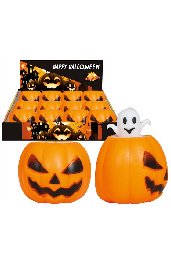 BOX OF 12 RUBBER PUMPKINS WITH GHOST 5 CMS
