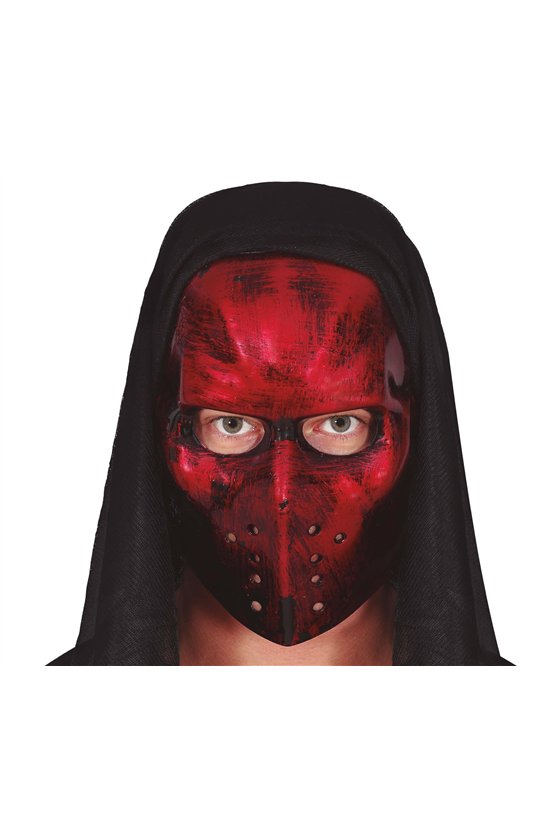 RED FIELD HOCKEY MASK WITH HOOD, PVC
