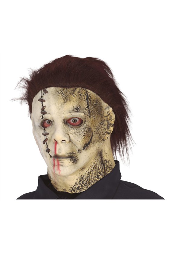 LATEX LEATHER KILLER MASK WITH HAIR
