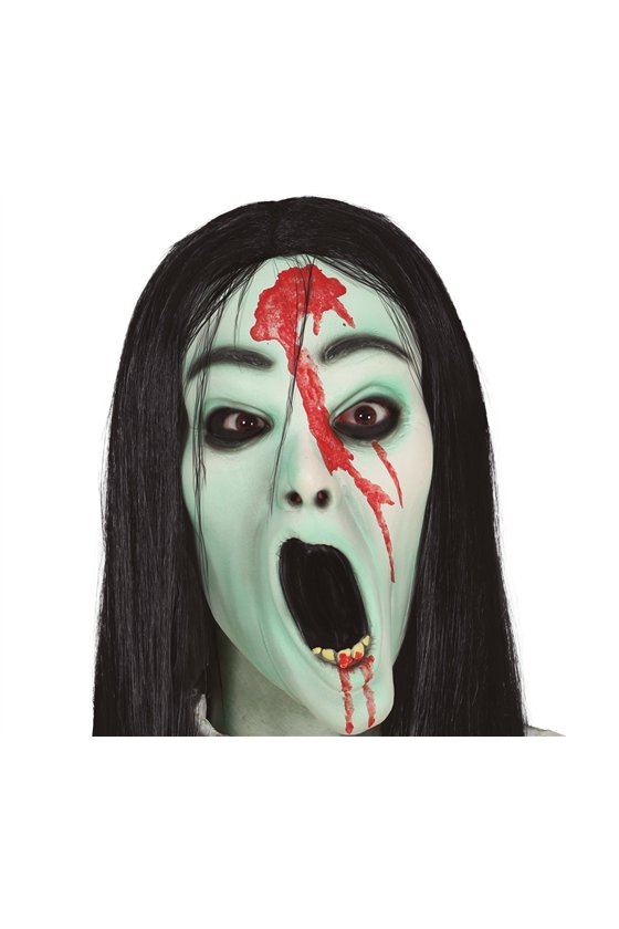 GIRL GHOST MASK WITH HAIR, LATEX
