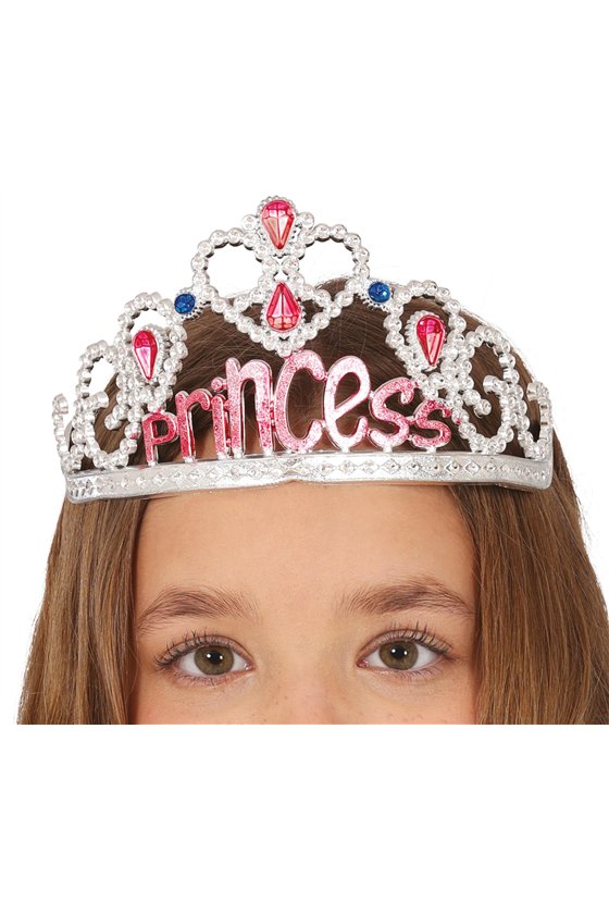 SILVER PRINCESS TIARA WITH GEMSTONES, CHILDREN