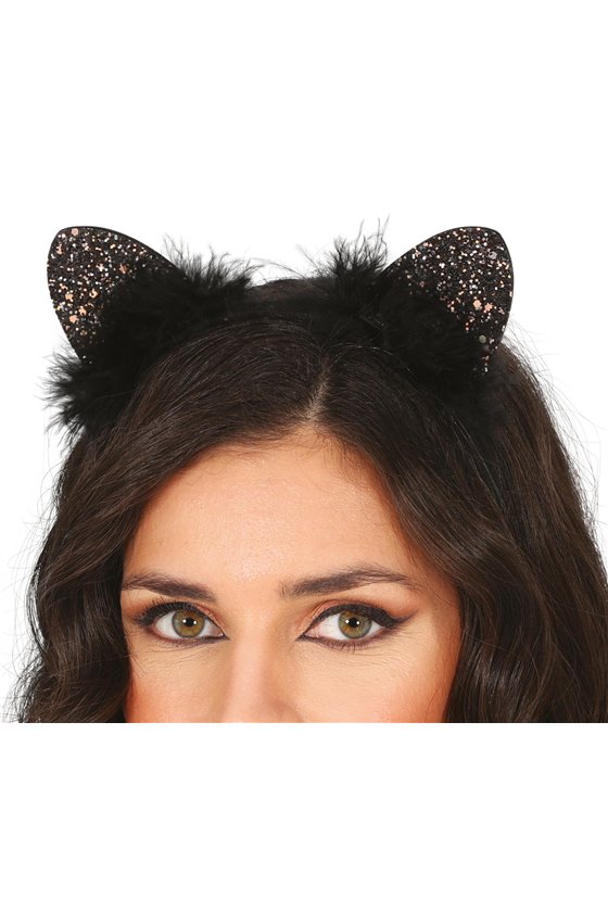 GLITTER CAT EARS MARABOU HEADBAND, ADULTS