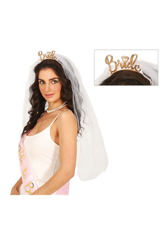 BRIDAL VEIL WITH BRIDE TIARA PLASTIC, ADULT