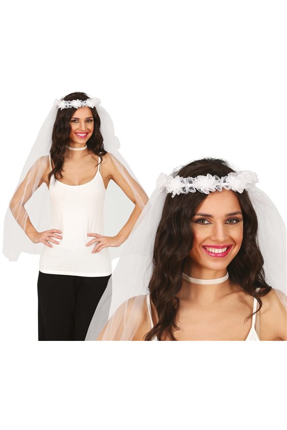 BRIDAL VEIL WITH FLOWER CROWN, ADULT