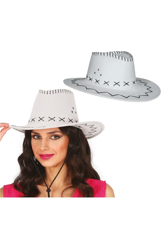 WHITE SUEDE LOOK COWBOY HAT, ADULTS