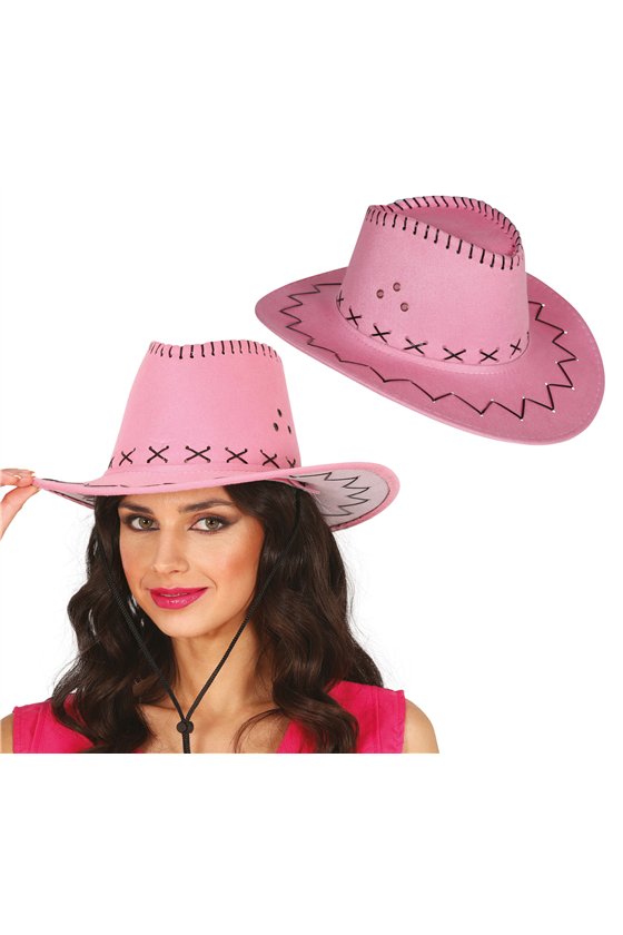 PINK SUEDE LOOK COWBOY HAT, ADULTS