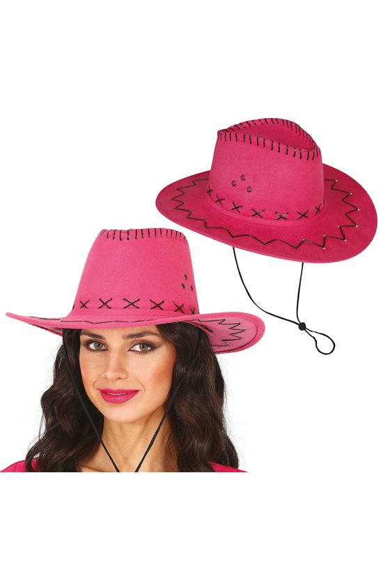 FUCHSIA SUEDE LOOK COWBOY HAT, ADULTS