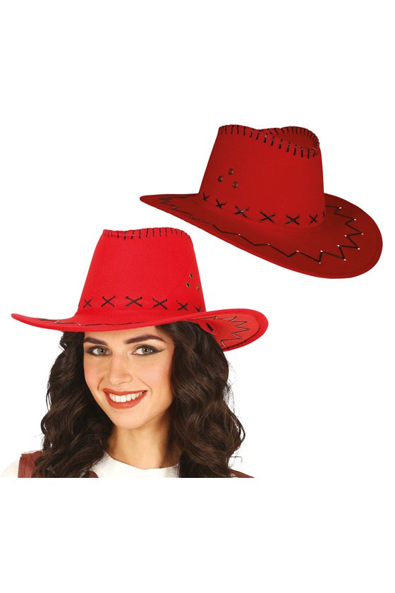 RED SUEDE LOOK COWBOY HAT, ADULTS