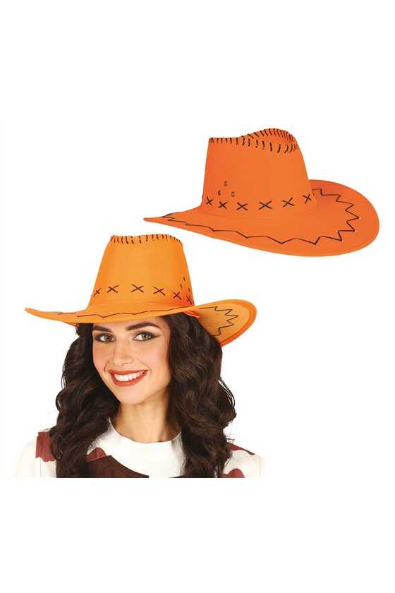ORANGE SUEDE LOOK COWBOY HAT, ADULTS