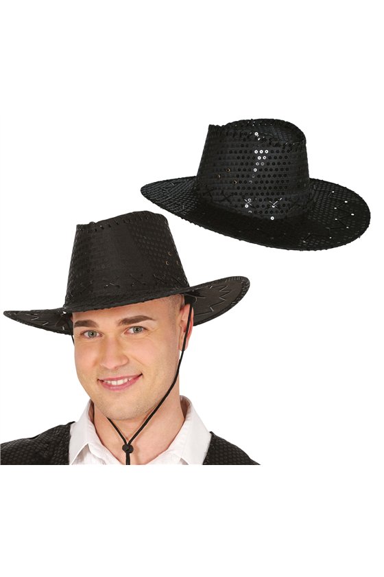 COWBOY HAT WITH SEQUINS BLACK, ADULTS