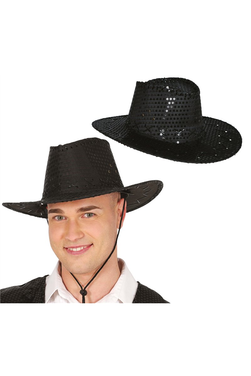 COWBOY HAT WITH SEQUINS BLACK, ADULTS
