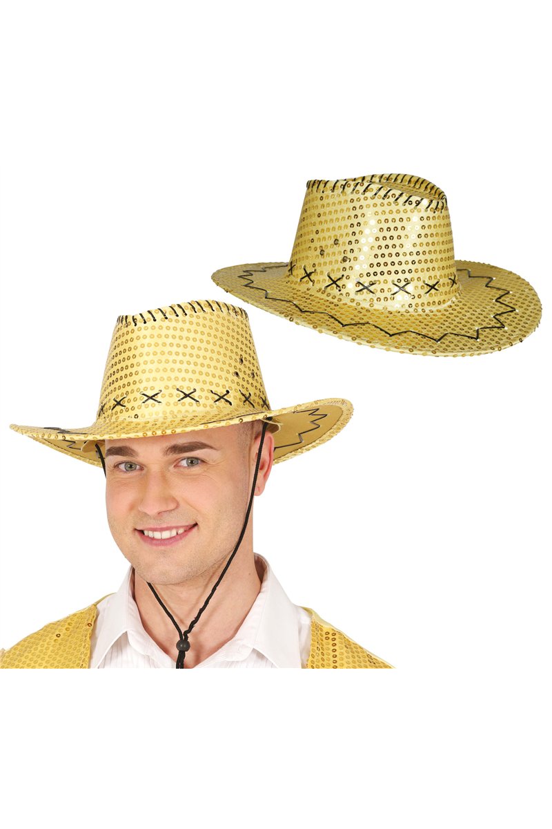 GOLD SEQUINS COWBOY HAT, ADULTS