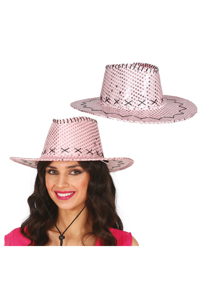 PINK SEQUINS COWBOY HAT, ADULTS