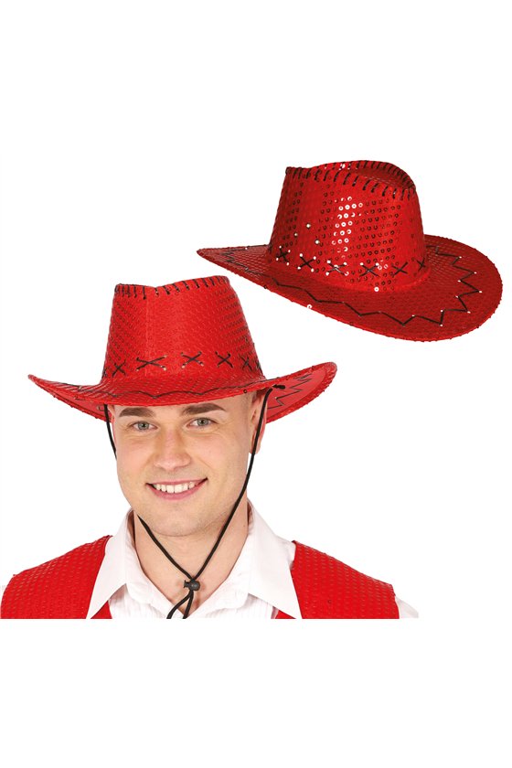 RED SEQUINS COWBOY HAT, ADULTS