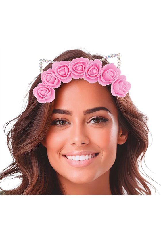 CAT EARS METAL HEADBAND WITH FLOWERS, ADULTS