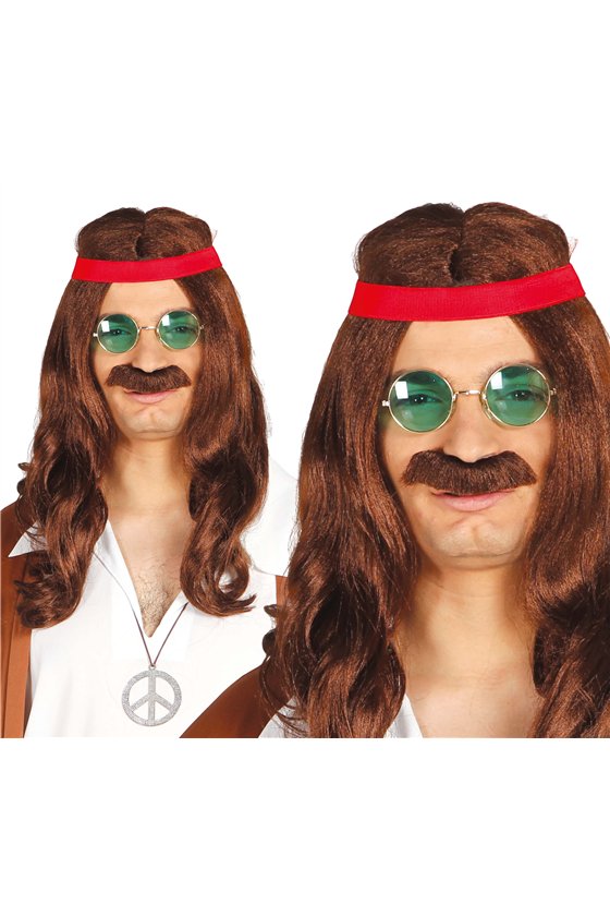 HIPPY WIG WITH MOUSTACHE (BOX CONTAINER)