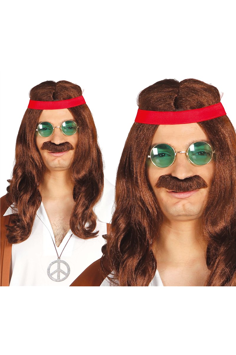 HIPPY WIG WITH MOUSTACHE (BOX CONTAINER)