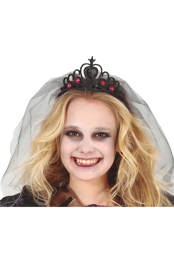 BLACK PRINCESS WITH VEIL TIARA