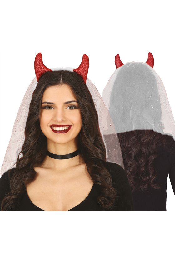 RED DEMON HEADBAND WITH WHITE VEIL