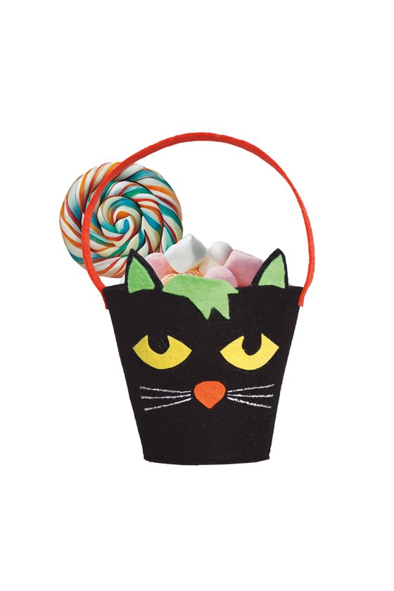 BLACK FELT BUCKET WITH CAT 20 CM