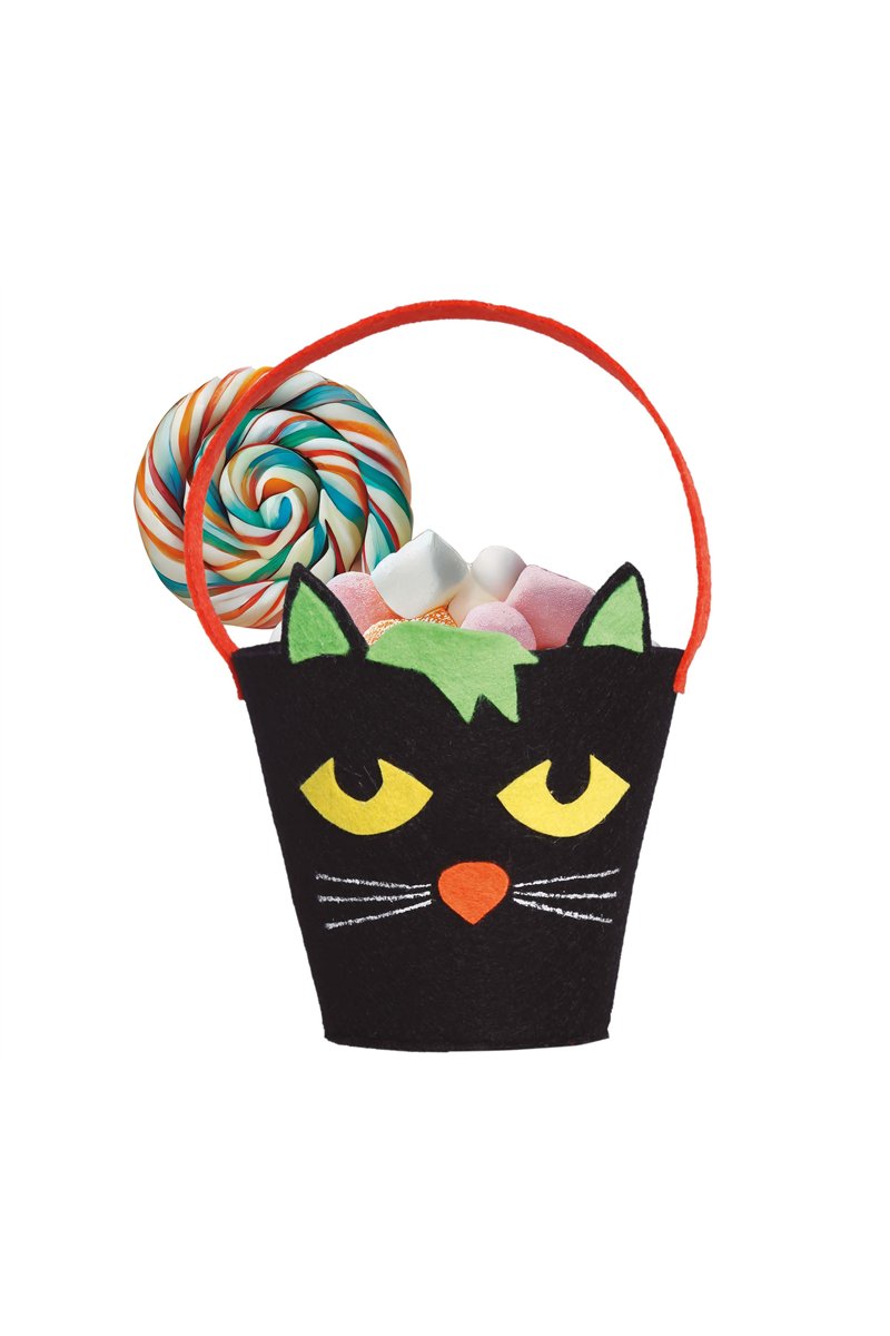 BLACK FELT BUCKET WITH CAT 20 CM