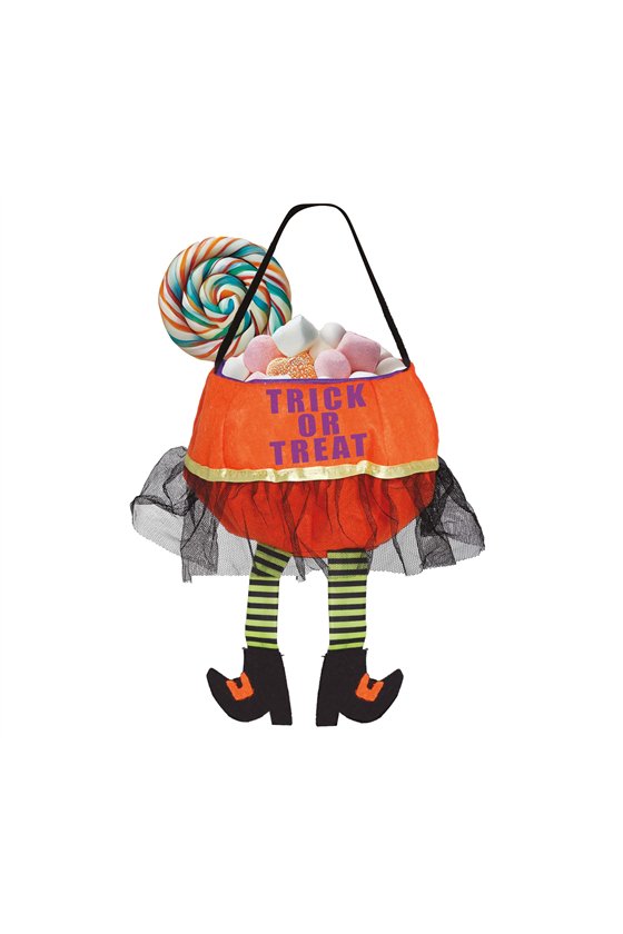 ORANGE FELT "TRICK OR TREAT" BUCKET 20 CM
