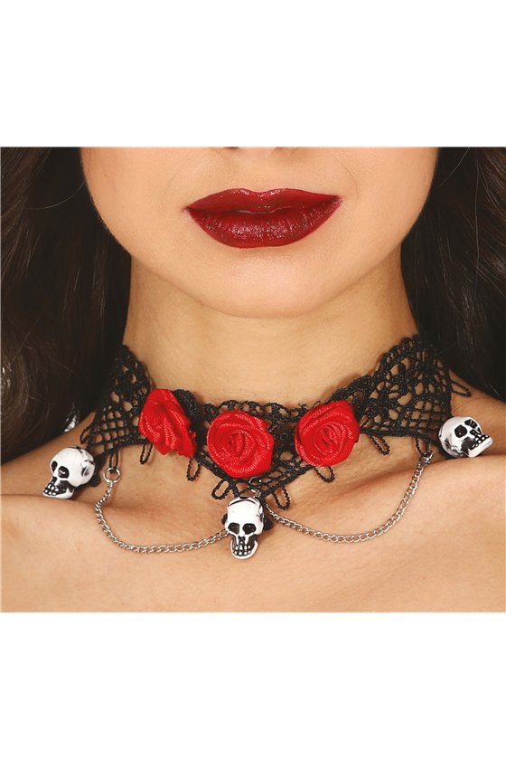 CHOKER WITH SKULLS AND ROSES