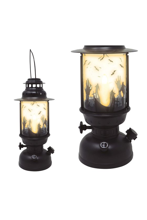 BLACK LANTERN WITH CANDLE WITH LIGHT 30 CM