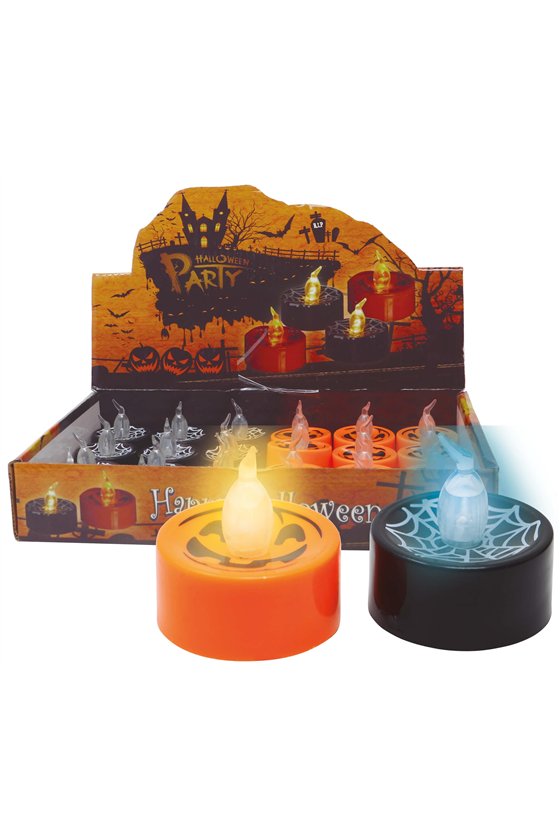 BOX 24 ORANGE AND BLACK CANDLE WITH LIGHT, 4X4 CMS