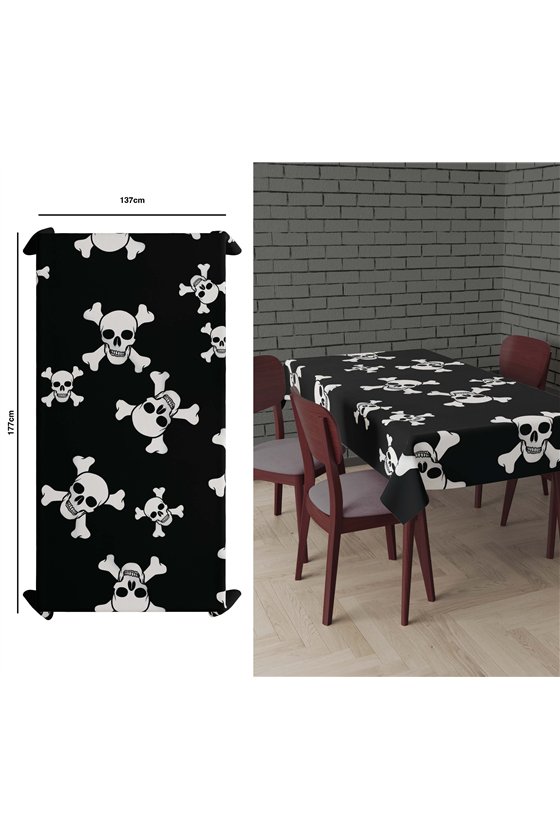 BLACK TABLECLOTH WITH SKULLS 137X274 CM