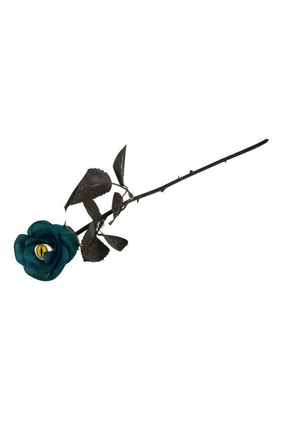 BLUE AND BLACK FLOWER WITH CAT'S EYE, 42 CMS.