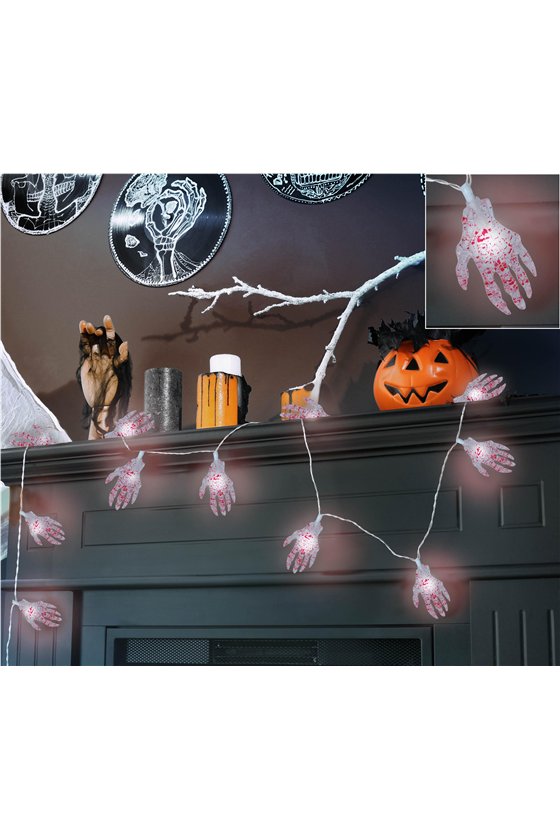 SKELETON HAND GARLAND 10 LEDS, 115 CMS., BATTERIES